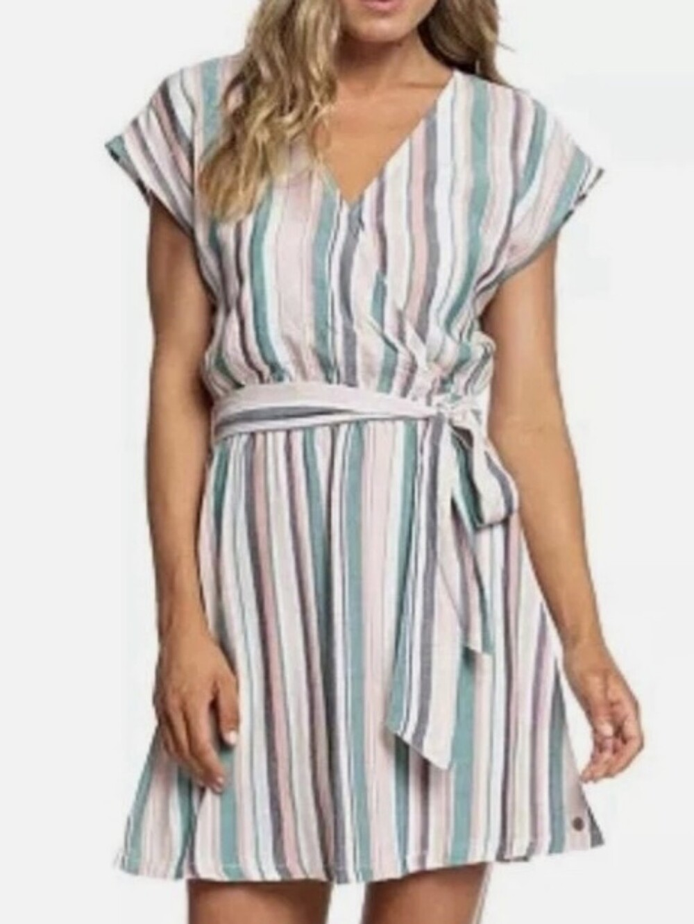 Roxy Peace Of Mind Striped V-Neck Mini Dress Summer Dress Small NWT